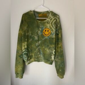 AVIATOR NATION HAND DYED SMILEY 2 CREW UNISEX SWEATSHIRT RELAXED - TIE DYE GREEN